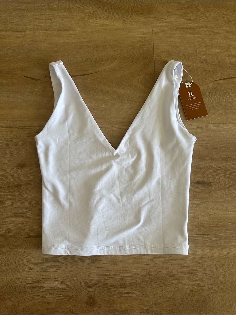 ReoRia White Deep V Ribbed Tank